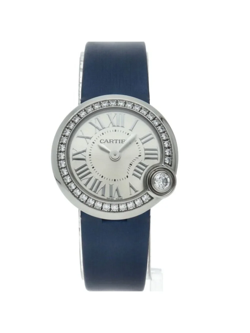 Cartier Ballon Blanc de Watch 26 Diamond Bezel Box SS Leather Time